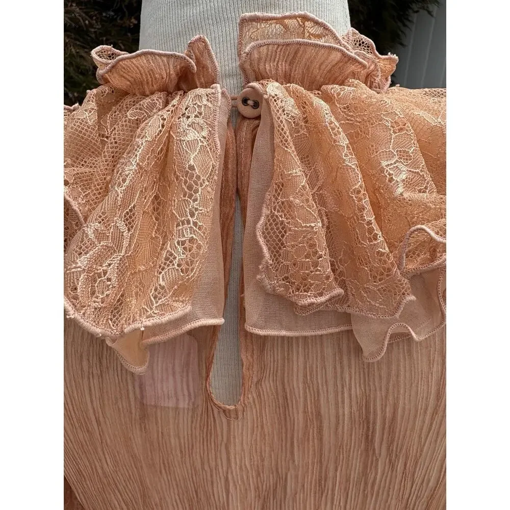 Ulla Johnson Ruffle Silk Top Peach Lace Victorian Boho Blouse Size Large ? NWOT